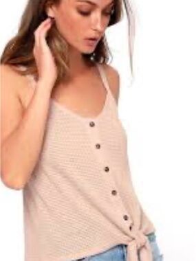 mittoshop Blush Pink Button-Front Tie-Hem Knit Tank Top